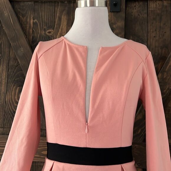 VFSHOW Zipper Front Color Block Peplum Flared Midi Dress for Work Business - Picture 4 of 14